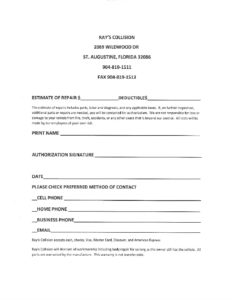 Ray's Collision Services authorization forms